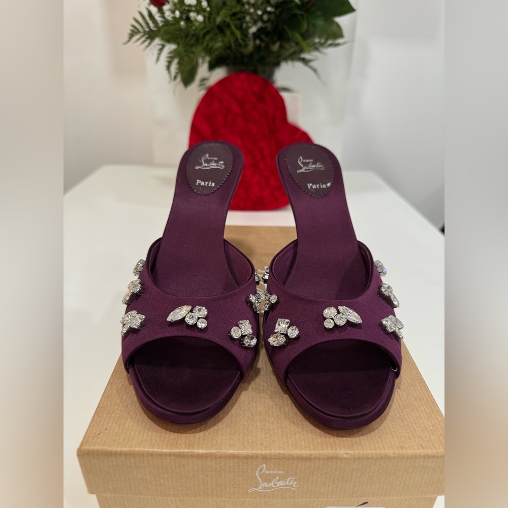 CHRISTIAN LOUBOUTIN Degraqueen 85mm heel Embellished Mules - Merlot - Picture 3 of 12